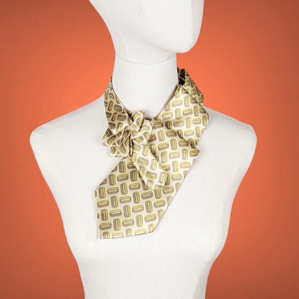 Women's Lemon Yellow Modern Ascot Scarf With A Geometric Print.
